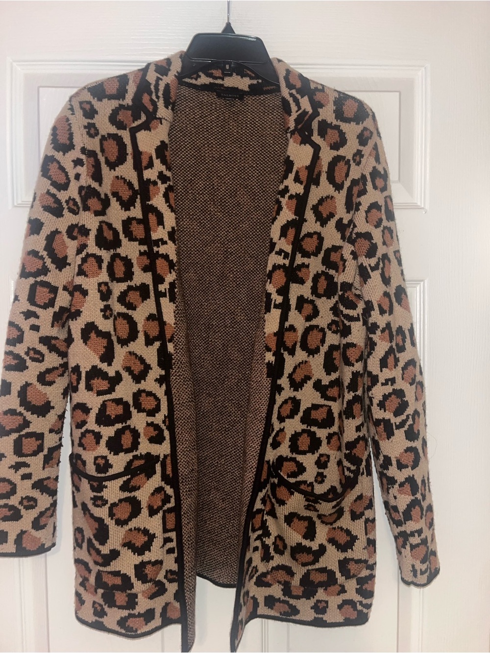 Talbots Leopard-Print Open Front Teddy Jacket - Tan/Black